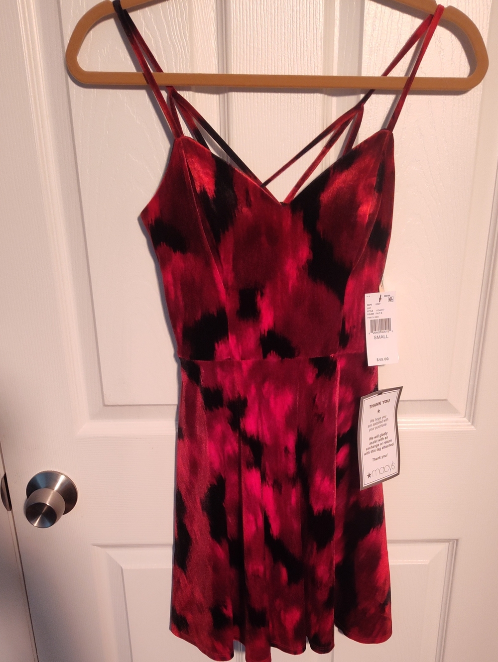 Macy's Red and Black Strappy V-Neck A-Line Dress
